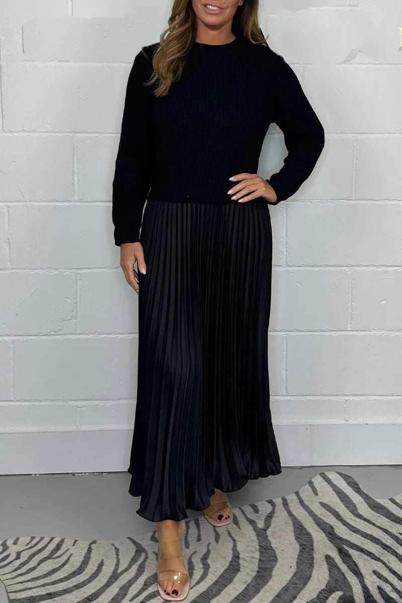 Marielle | Women's Ribbed Knit Pleated Midi Sweater Dress