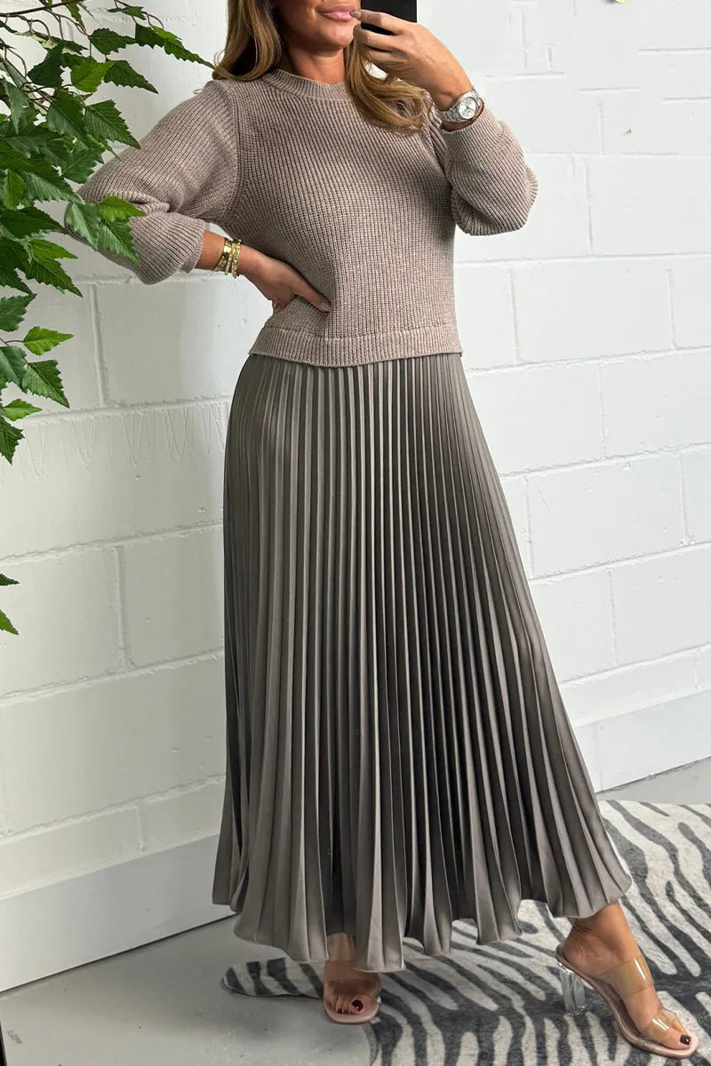 Marielle | Women's Ribbed Knit Pleated Midi Sweater Dress