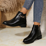 Sigrid | Women's Flat Ankle Boots with Gold Chain Detail