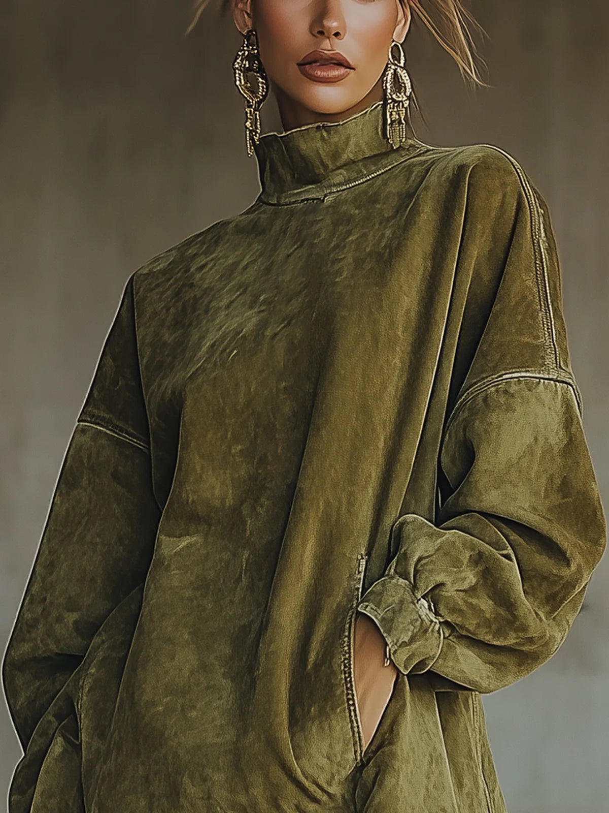 Chelsea | Women's Oversized Turtleneck Knit Dress with Fringed Hem