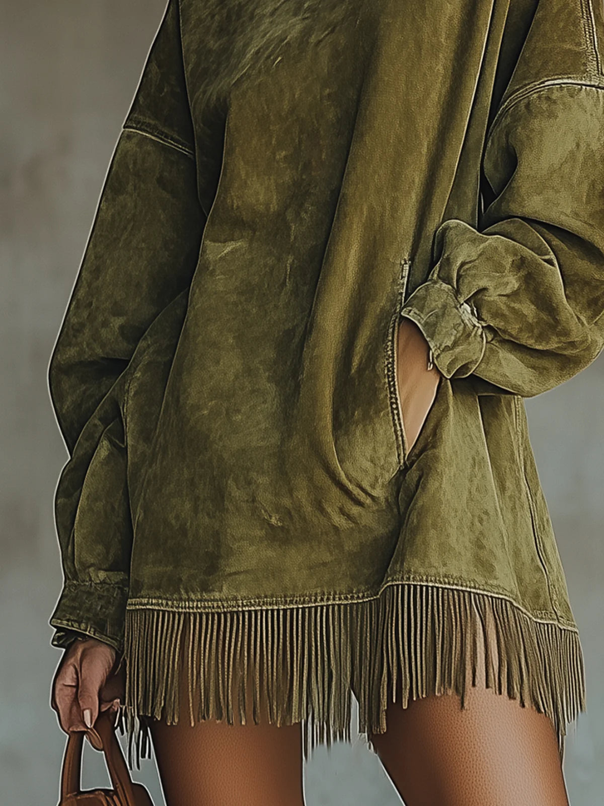 Chelsea | Women's Oversized Turtleneck Knit Dress with Fringed Hem