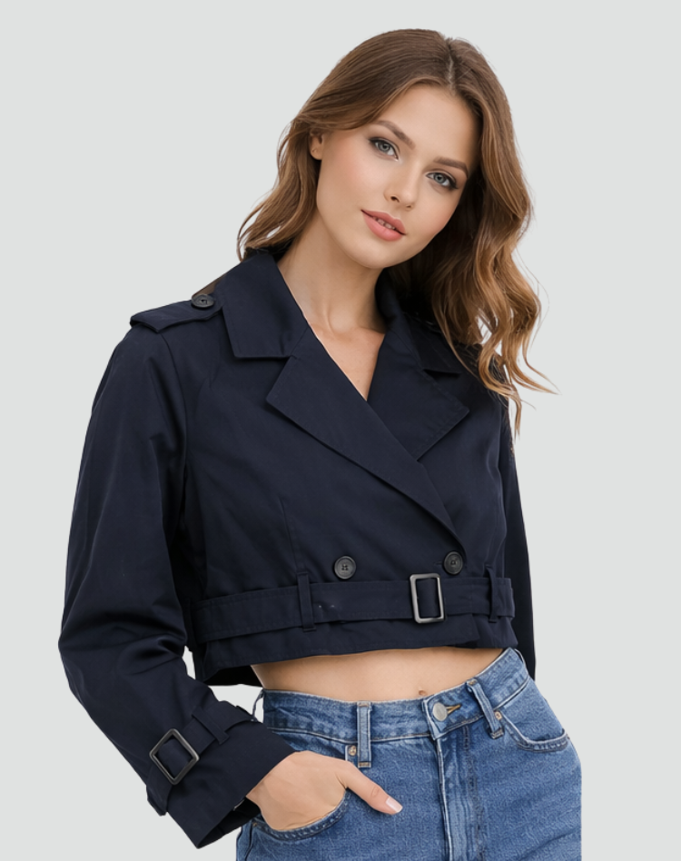 Elena | Women's Cropped Belted Trench Coat