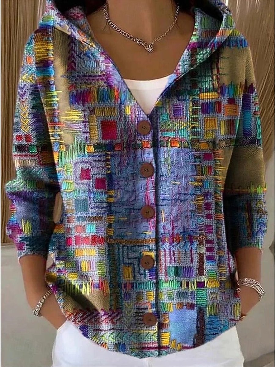 Marie | Colorful Patchwork Knit Cardigan with Hood