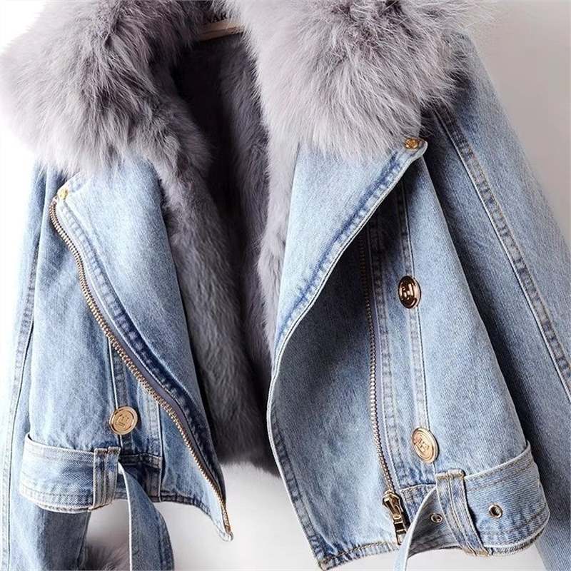Renata | Denim Moto Jacket with Faux-Fur Trim