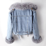 Renata | Denim Moto Jacket with Faux-Fur Trim