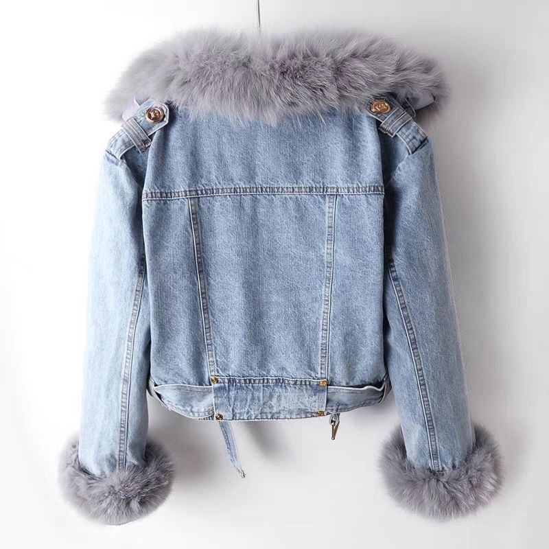 Renata | Denim Moto Jacket with Faux-Fur Trim