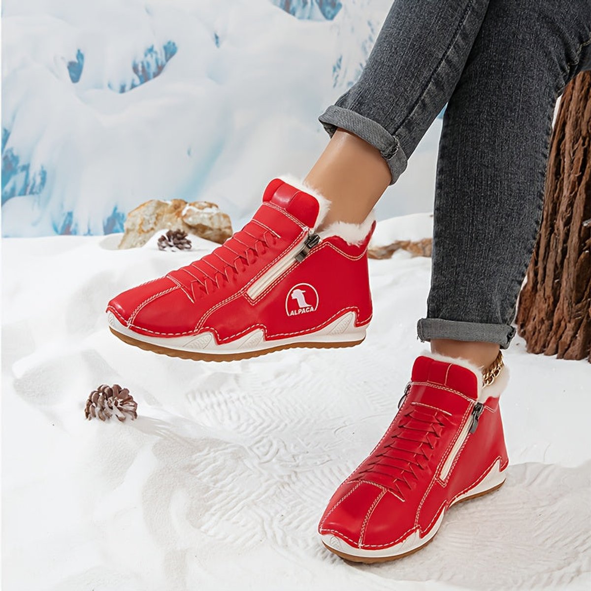 Leona | Lace-Up Faux Leather Winter Boots with Side Zipper