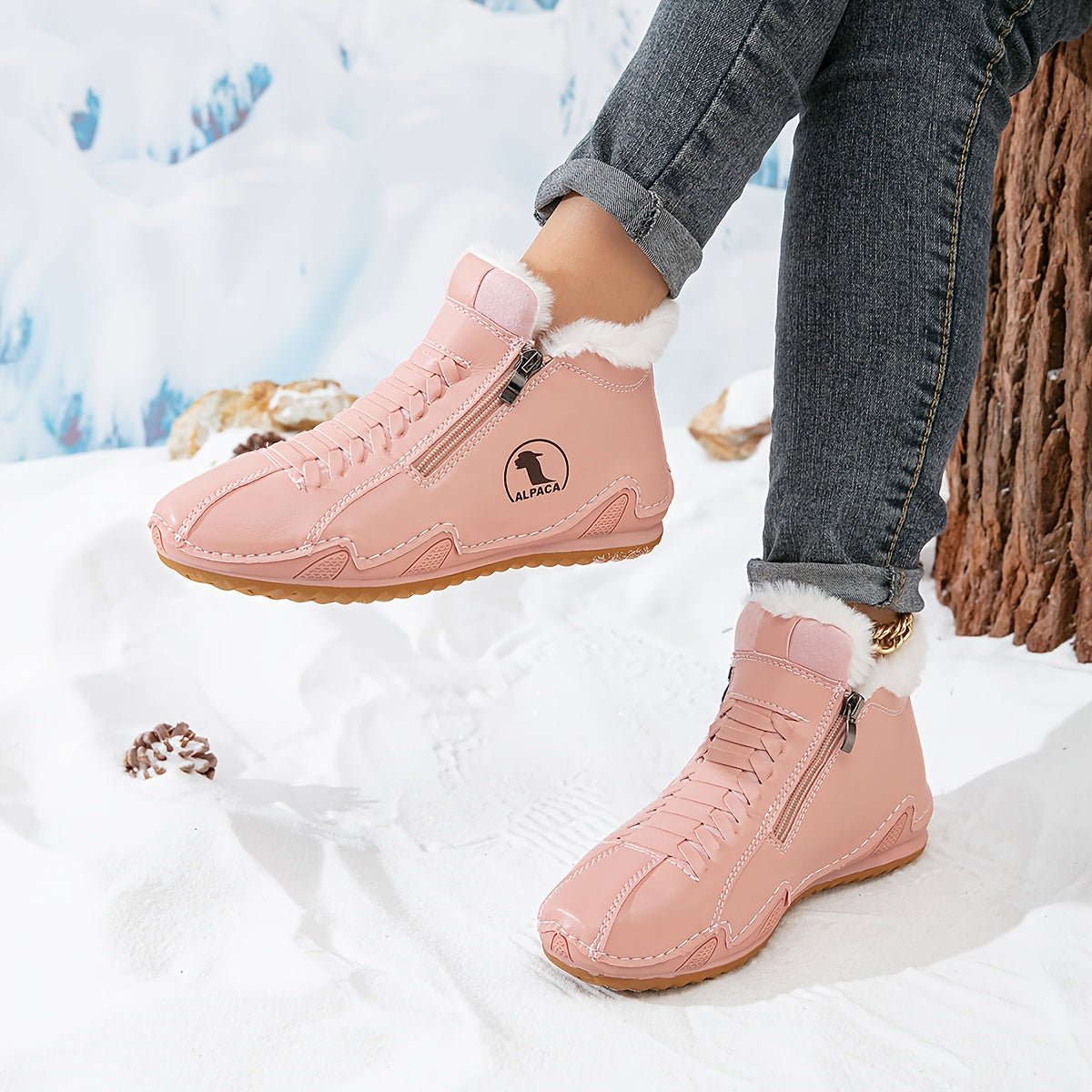 Leona | Lace-Up Faux Leather Winter Boots with Side Zipper