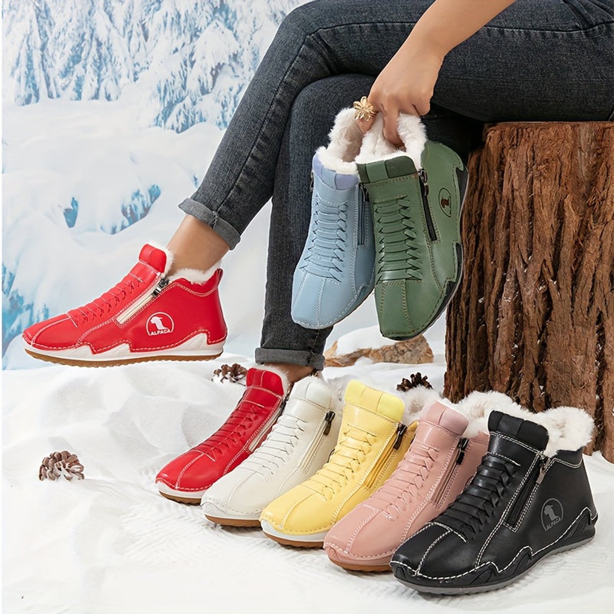 Leona | Lace-Up Faux Leather Winter Boots with Side Zipper