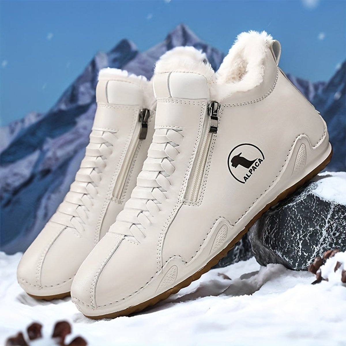 Leona | Lace-Up Faux Leather Winter Boots with Side Zipper