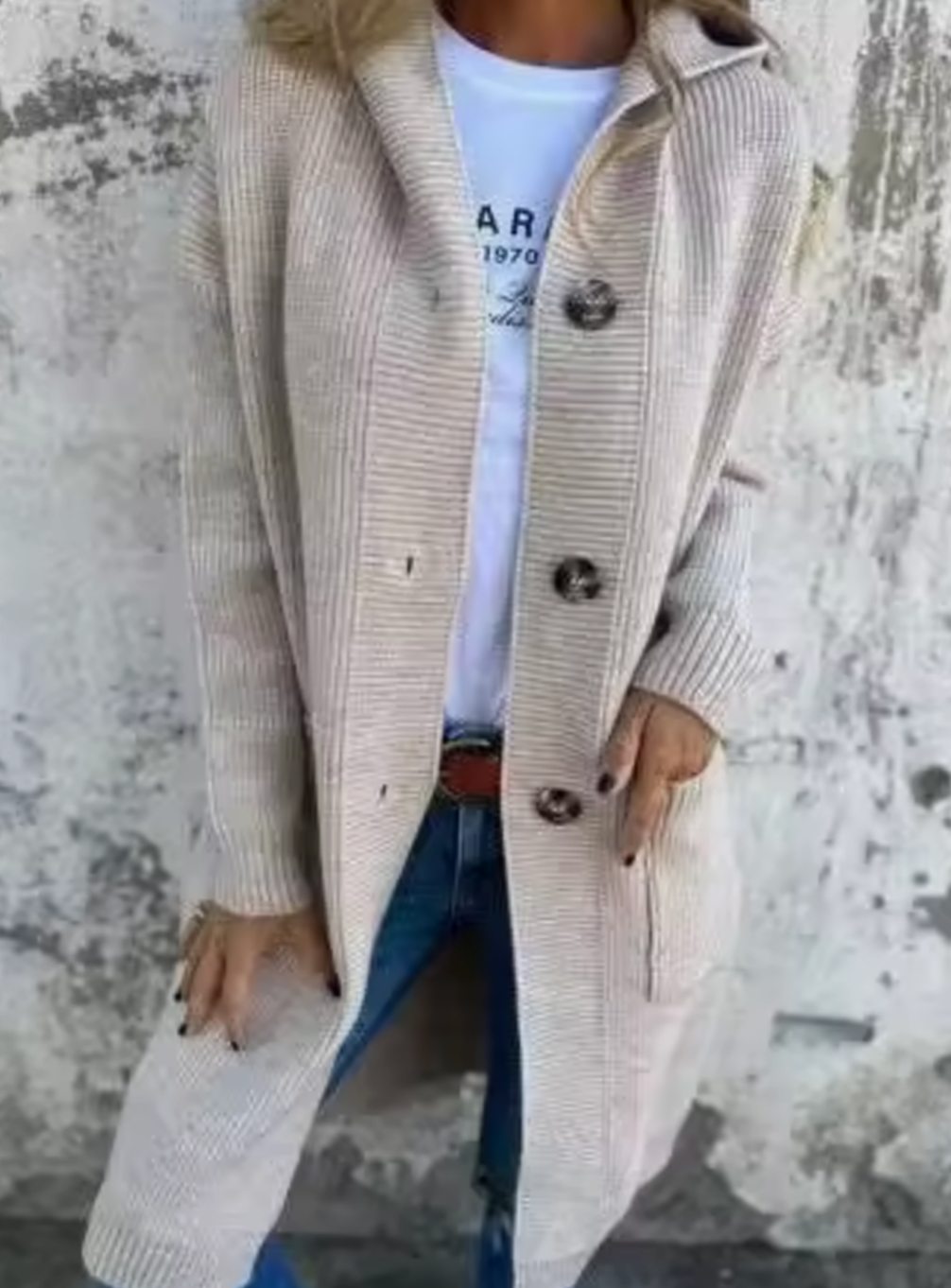 Emilia | Longline Knit Cardigan with Hood and Button Placket