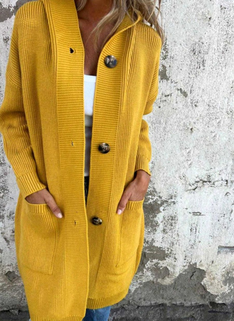 Emilia | Longline Knit Cardigan with Hood and Button Placket
