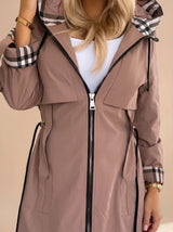 Giselle | Modern Trench Coat with Hood and Checked Details