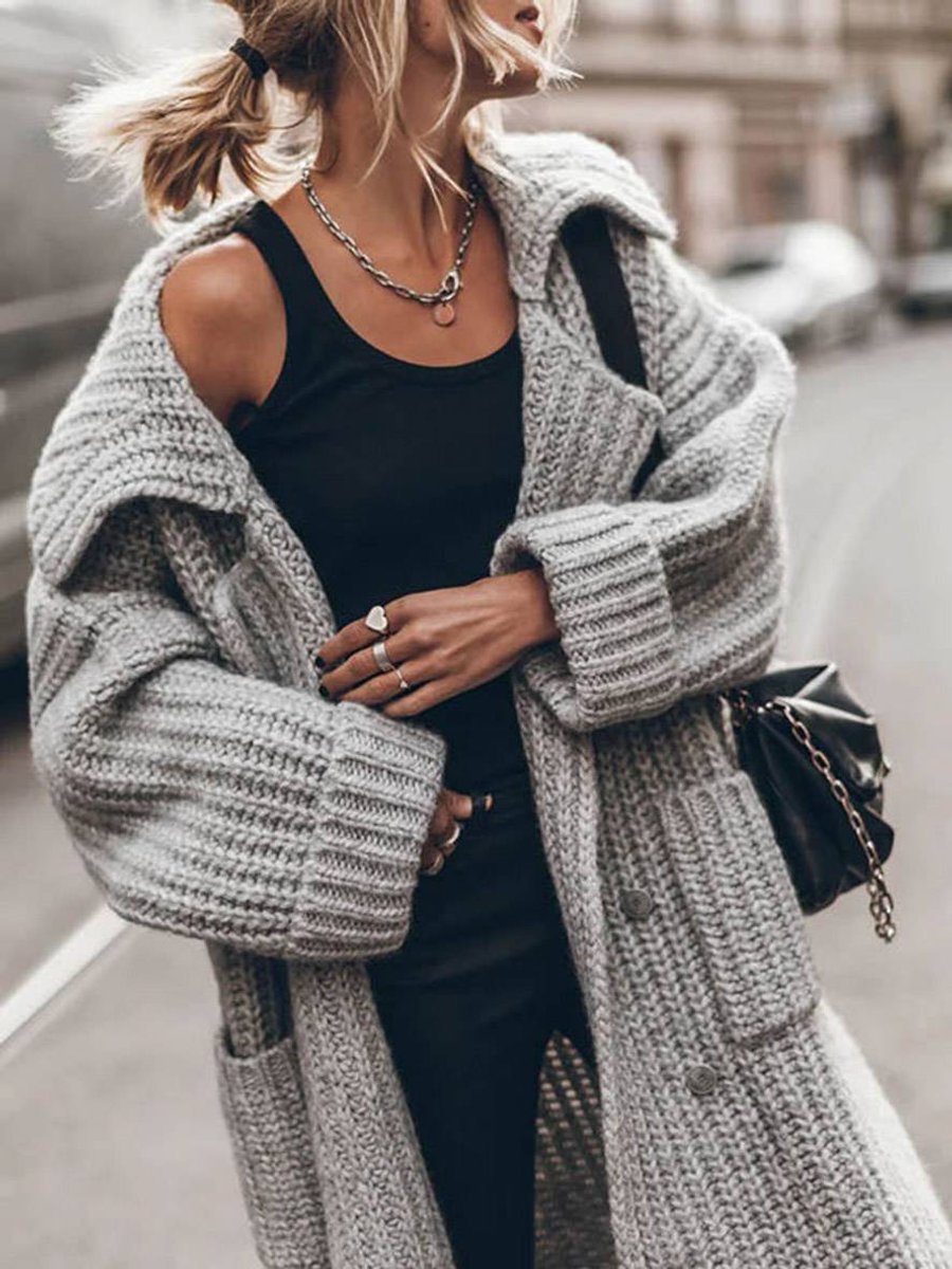 Marlene | Chunky-Knit Longline Cardigan with Shawl Collar