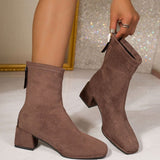 Katharina | Suede-Look Ankle Boots with Block Heel and Side Zipper
