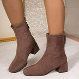 Katharina | Suede-Look Ankle Boots with Block Heel and Side Zipper