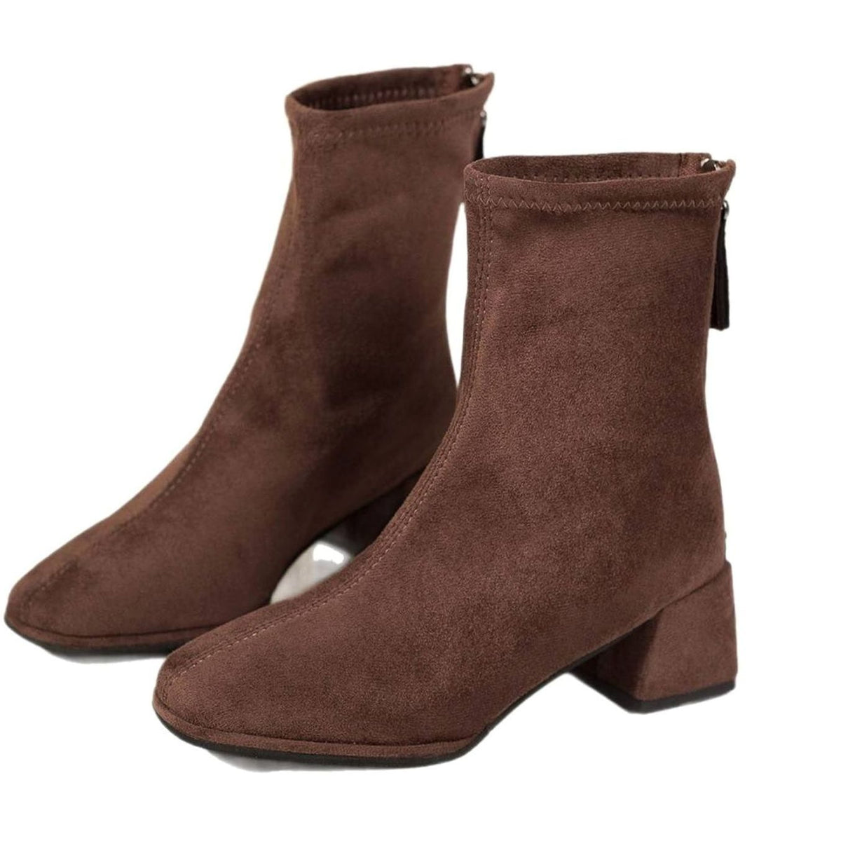 Katharina | Suede-Look Ankle Boots with Block Heel and Side Zipper