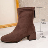 Katharina | Suede-Look Ankle Boots with Block Heel and Side Zipper