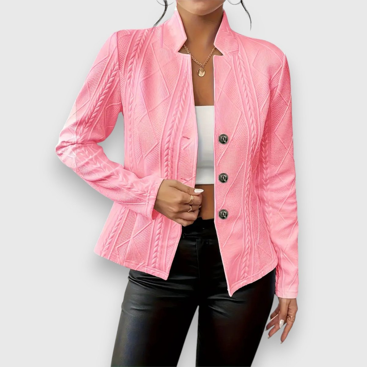 Maribel | Elegant Cable-Knit Cardigan with Stand-Up Collar
