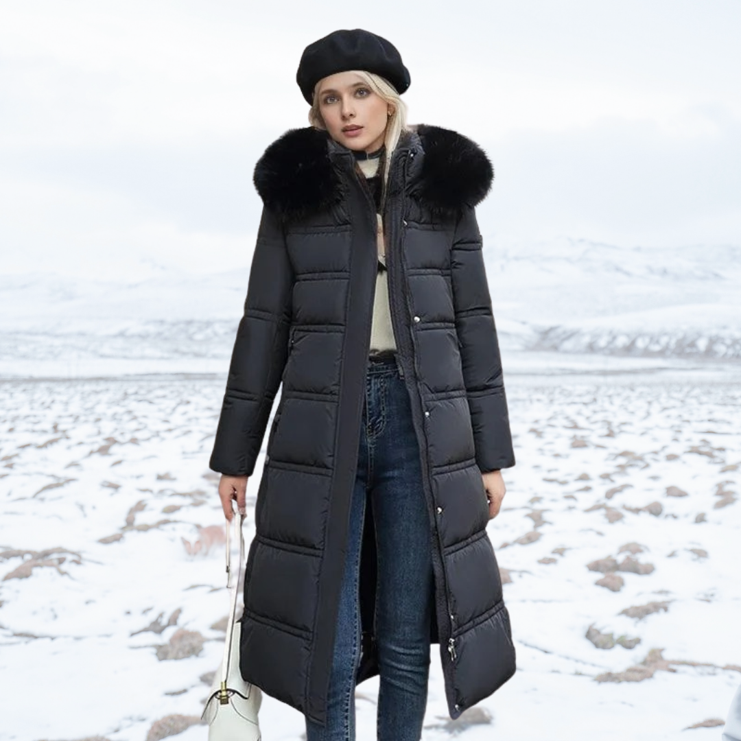 Sophia | Long Quilted Winter Coat with Plush Collar