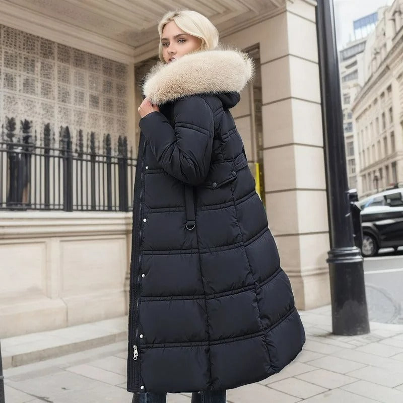 Sophia | Long Quilted Winter Coat with Plush Collar