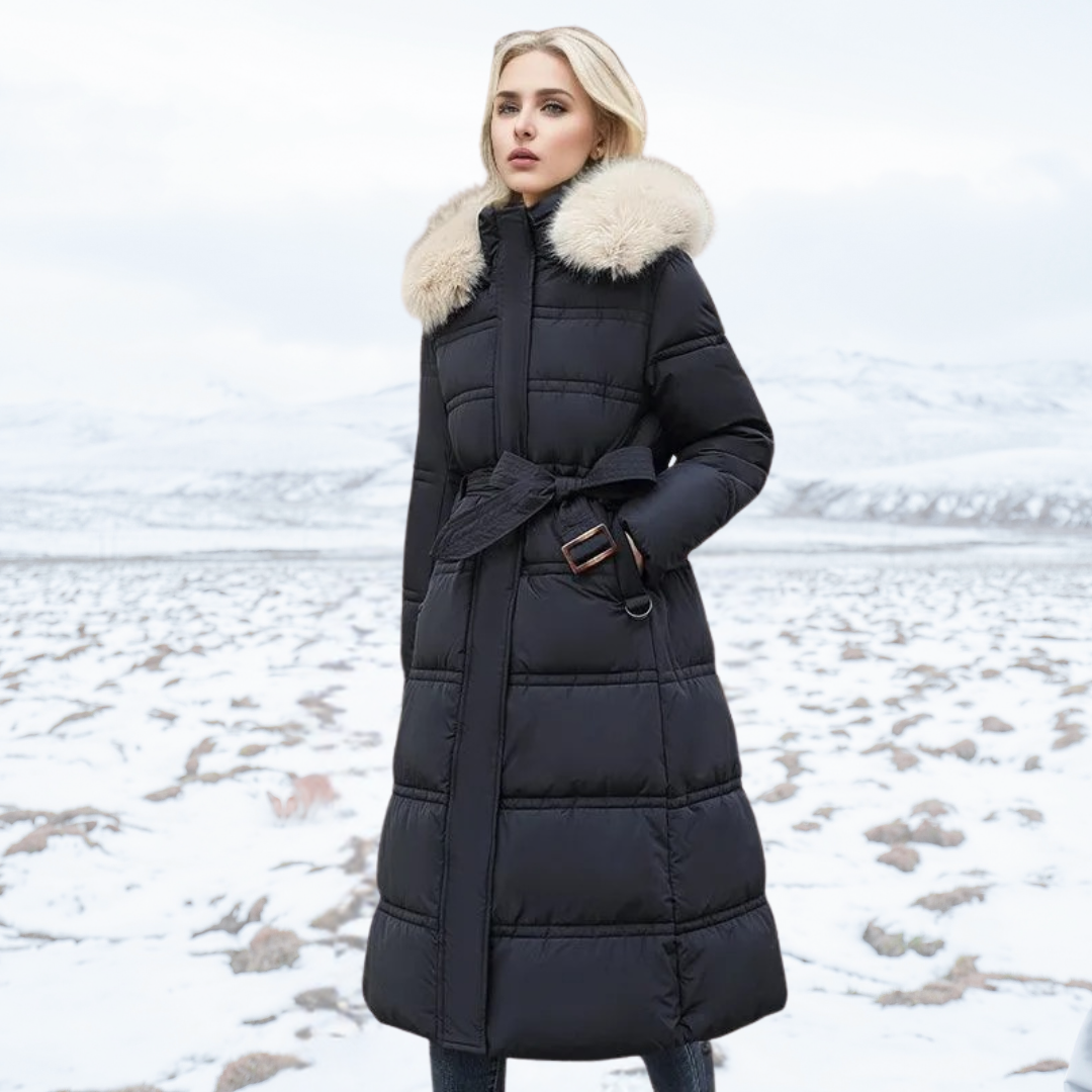 Sophia | Long Quilted Winter Coat with Plush Collar