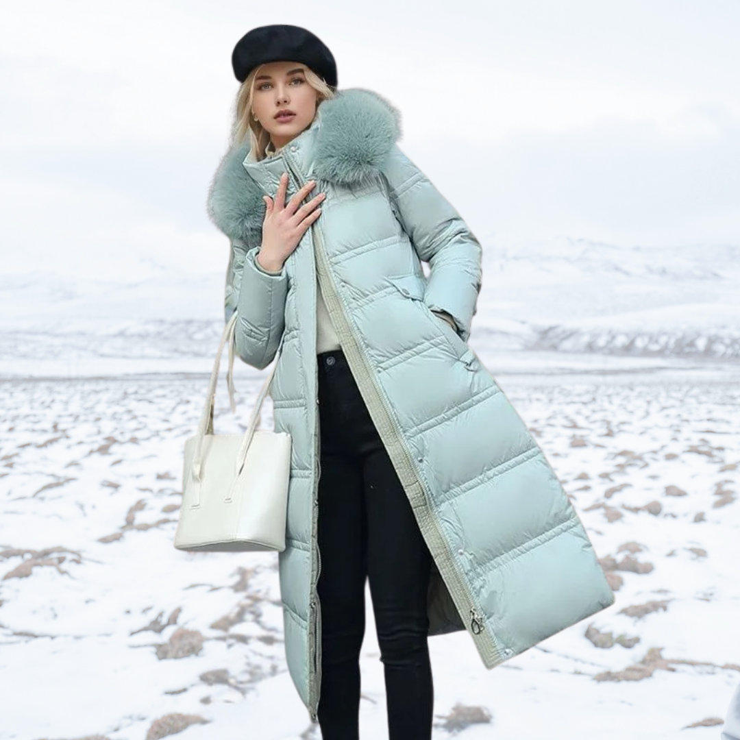 Sophia | Long Quilted Winter Coat with Plush Collar