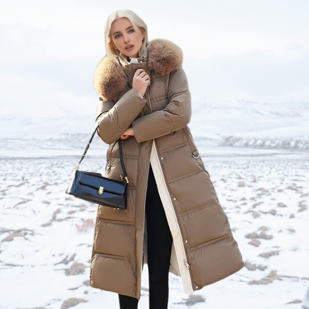 Sophia | Long Quilted Winter Coat with Plush Collar
