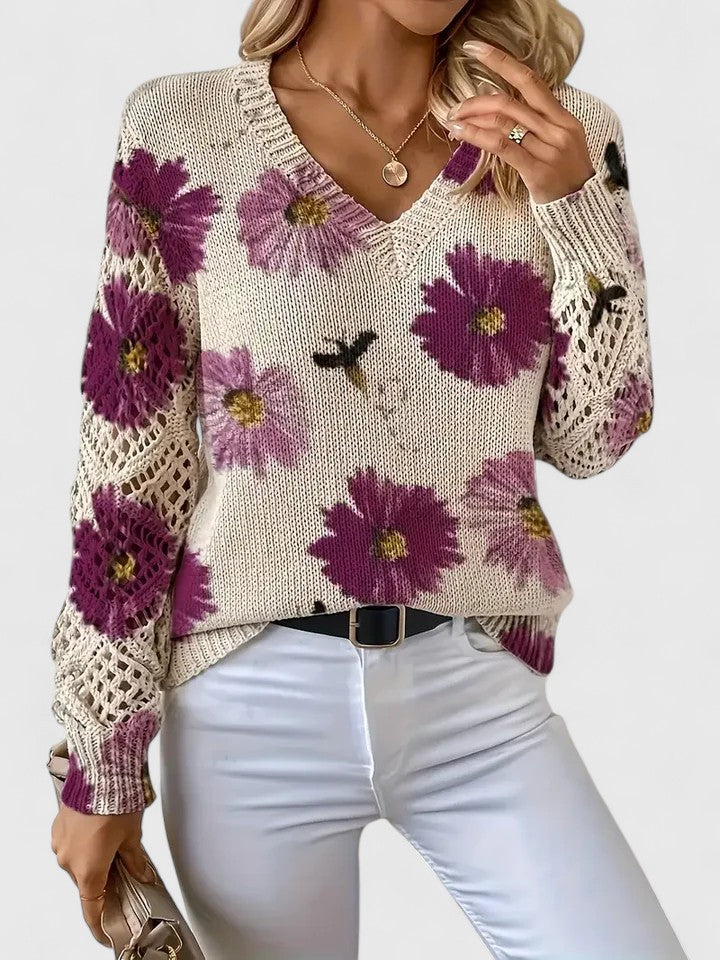 Una | Elegant Floral Pattern Knit Sweater
