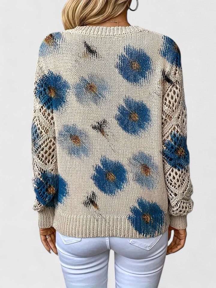 Una | Elegant Floral Pattern Knit Sweater