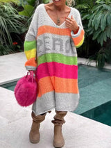 Natalie | Long-Sleeved Sweater Dress with V-Neck