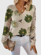 Una | Elegant Floral Pattern Knit Sweater