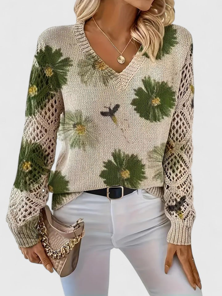 Una | Elegant Floral Pattern Knit Sweater