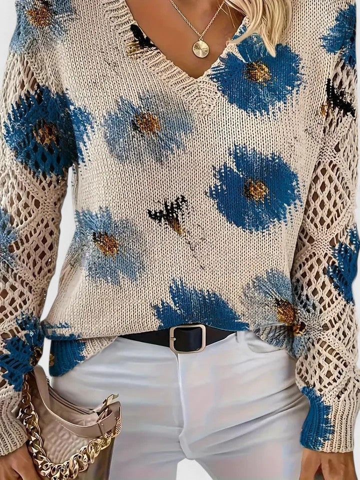 Una | Elegant Floral Pattern Knit Sweater