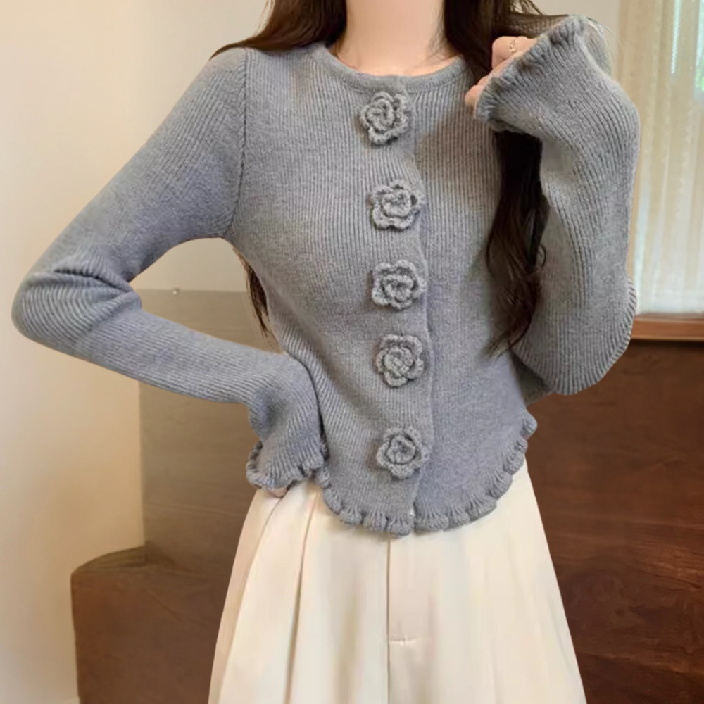 Celine | Women's Floral Knit Sweater with Flared Sleeves