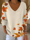 Olivia | V-Neck Sweater with Autumn Leaf Detail