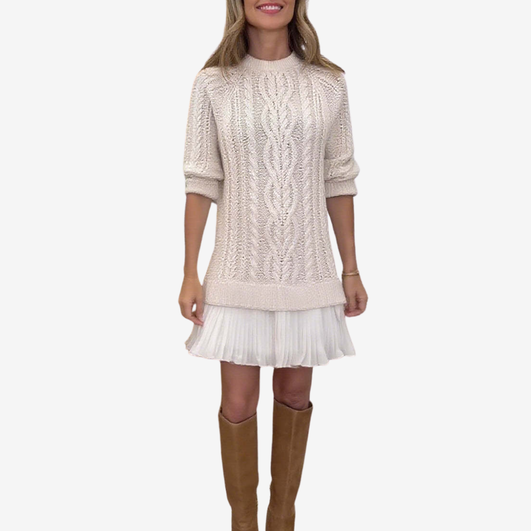 Celeste | Women's Cable Knit Mini Dress with Pleated Skirt