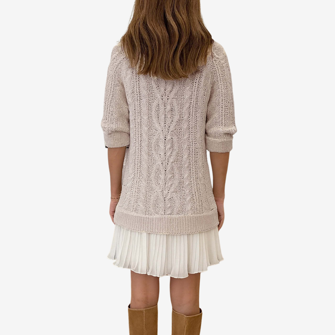 Celeste | Women's Cable Knit Mini Dress with Pleated Skirt