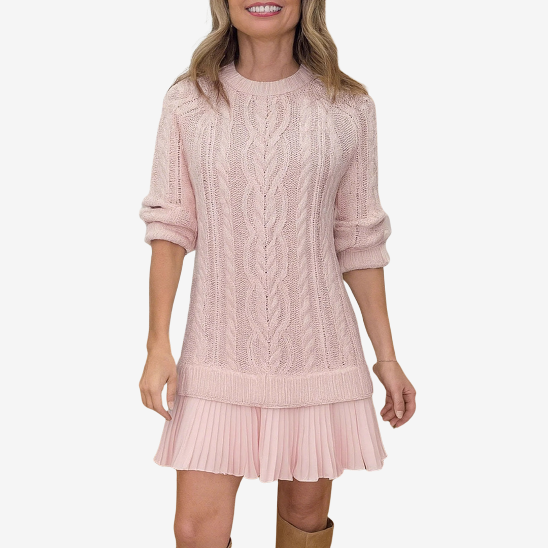Celeste | Women's Cable Knit Mini Dress with Pleated Skirt