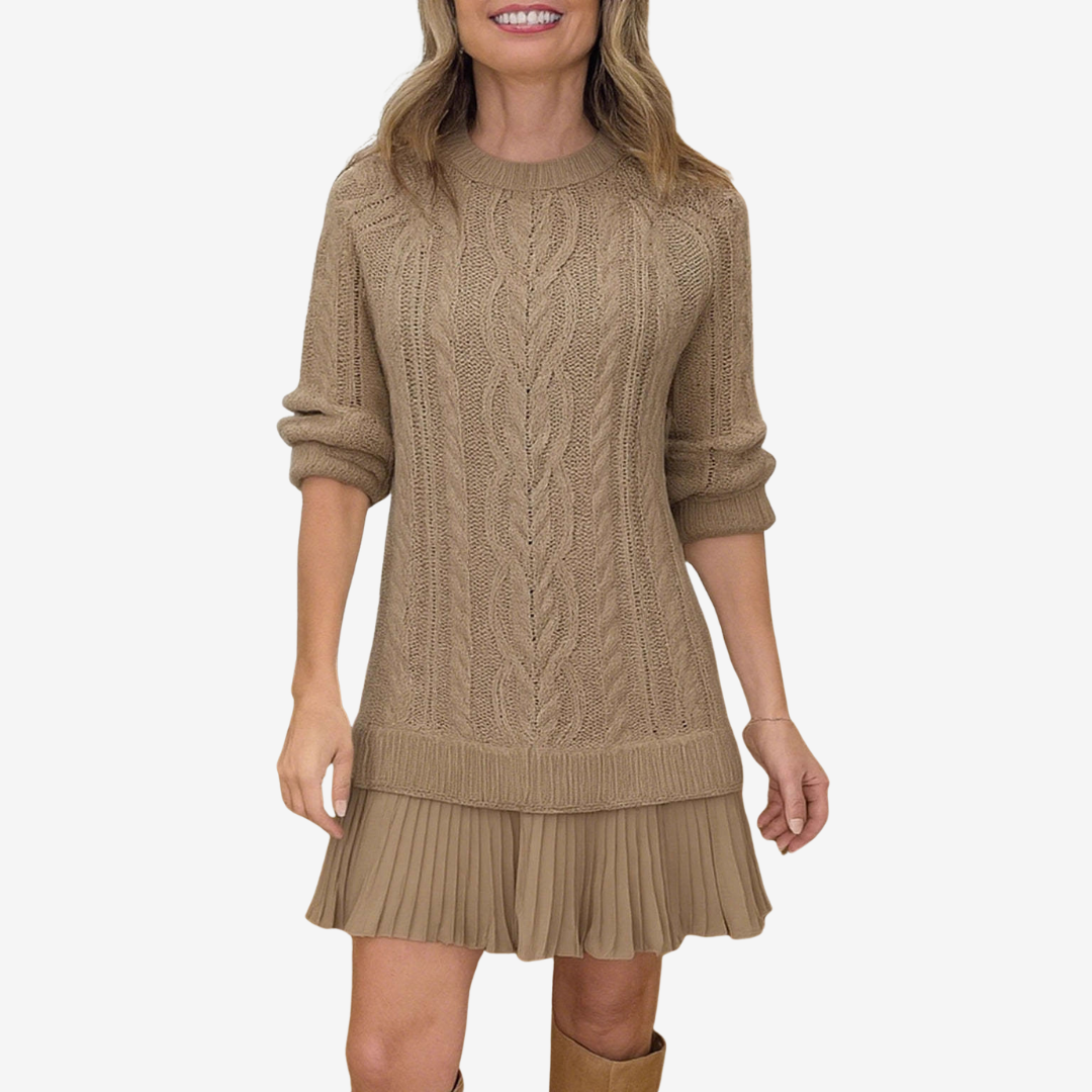 Celeste | Women's Cable Knit Mini Dress with Pleated Skirt