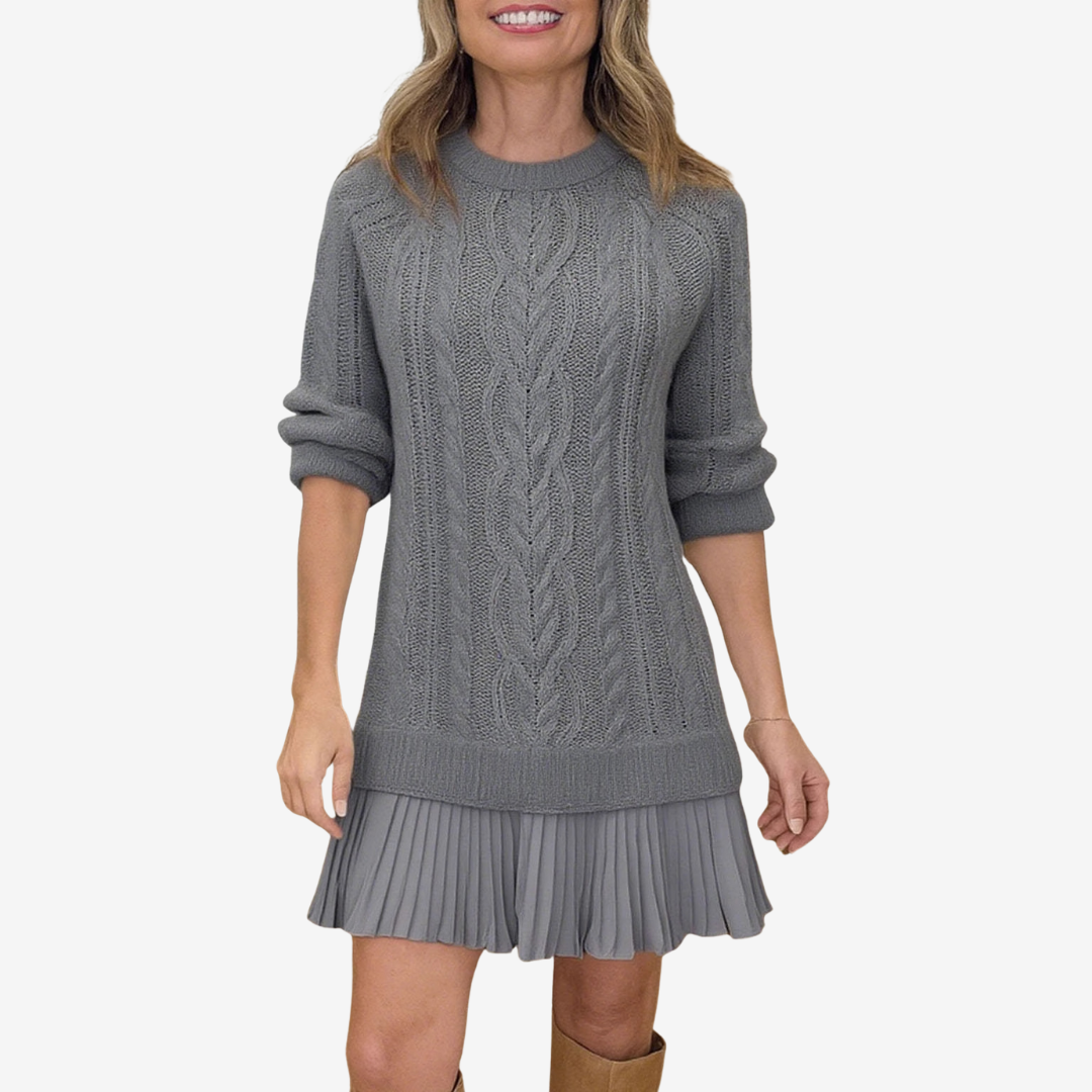 Celeste | Women's Cable Knit Mini Dress with Pleated Skirt