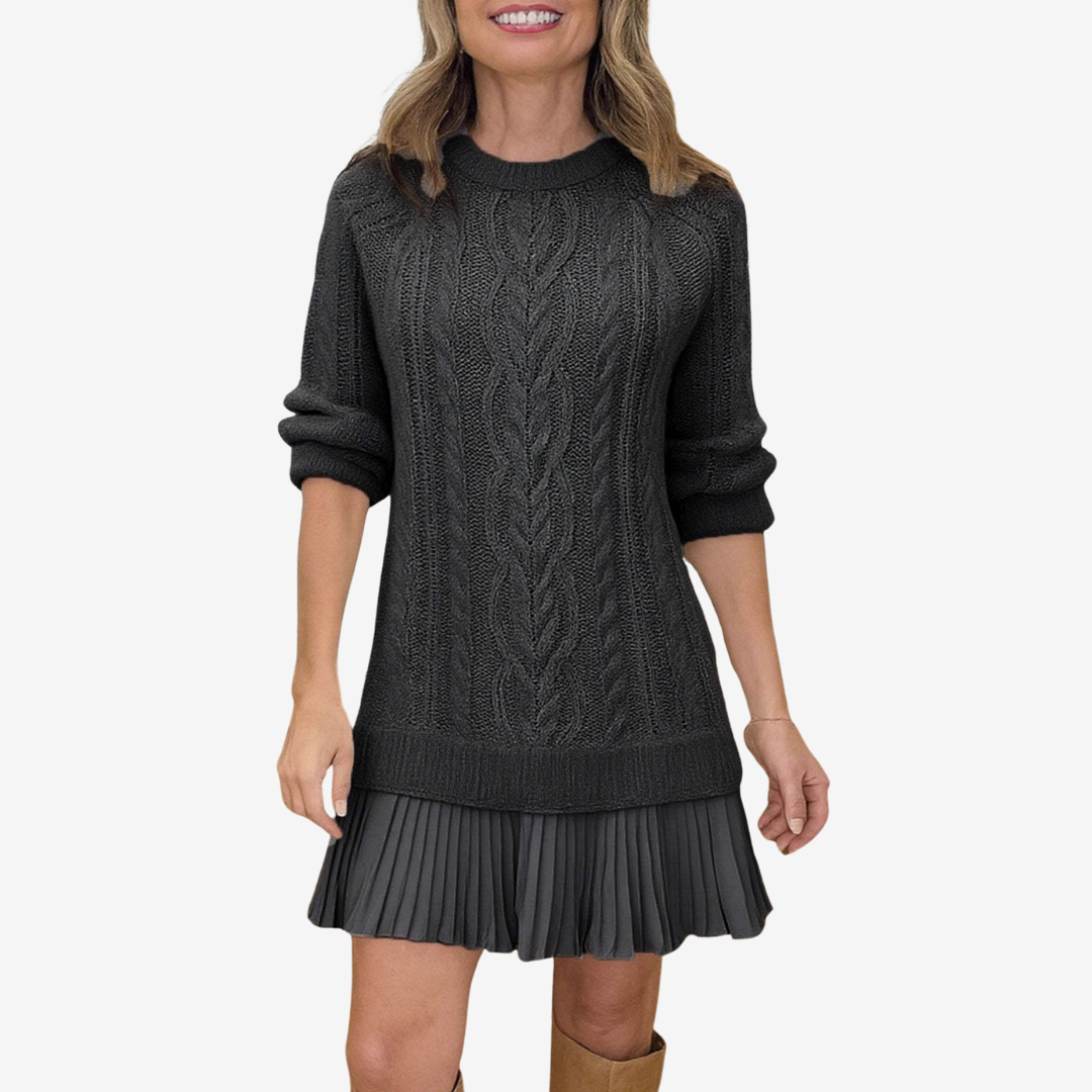 Celeste | Women's Cable Knit Mini Dress with Pleated Skirt