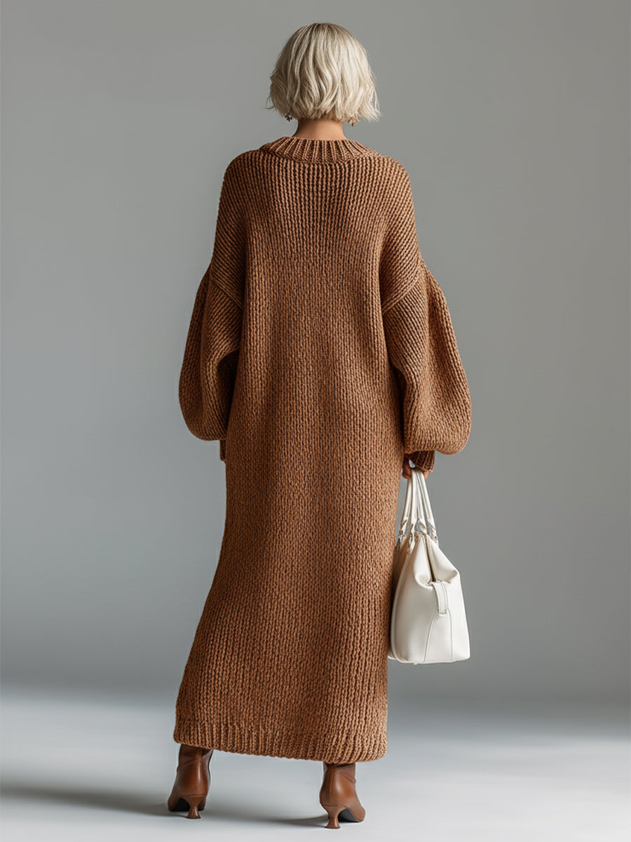 Cynthia | Women's Oversized Chunky Knit Maxi Dress with Balloon Sleeves