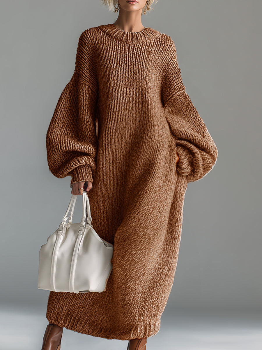 Cynthia | Women's Oversized Chunky Knit Maxi Dress with Balloon Sleeves