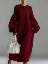 Cynthia | Women's Oversized Chunky Knit Maxi Dress with Balloon Sleeves