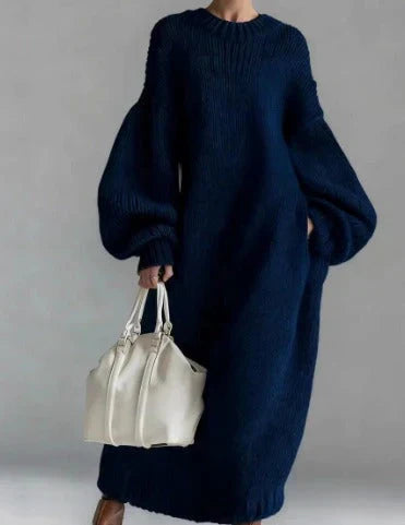 Cynthia | Women's Oversized Chunky Knit Maxi Dress with Balloon Sleeves
