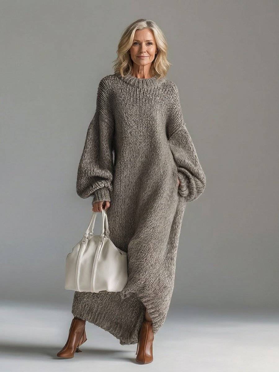 Cynthia | Women's Oversized Chunky Knit Maxi Dress with Balloon Sleeves