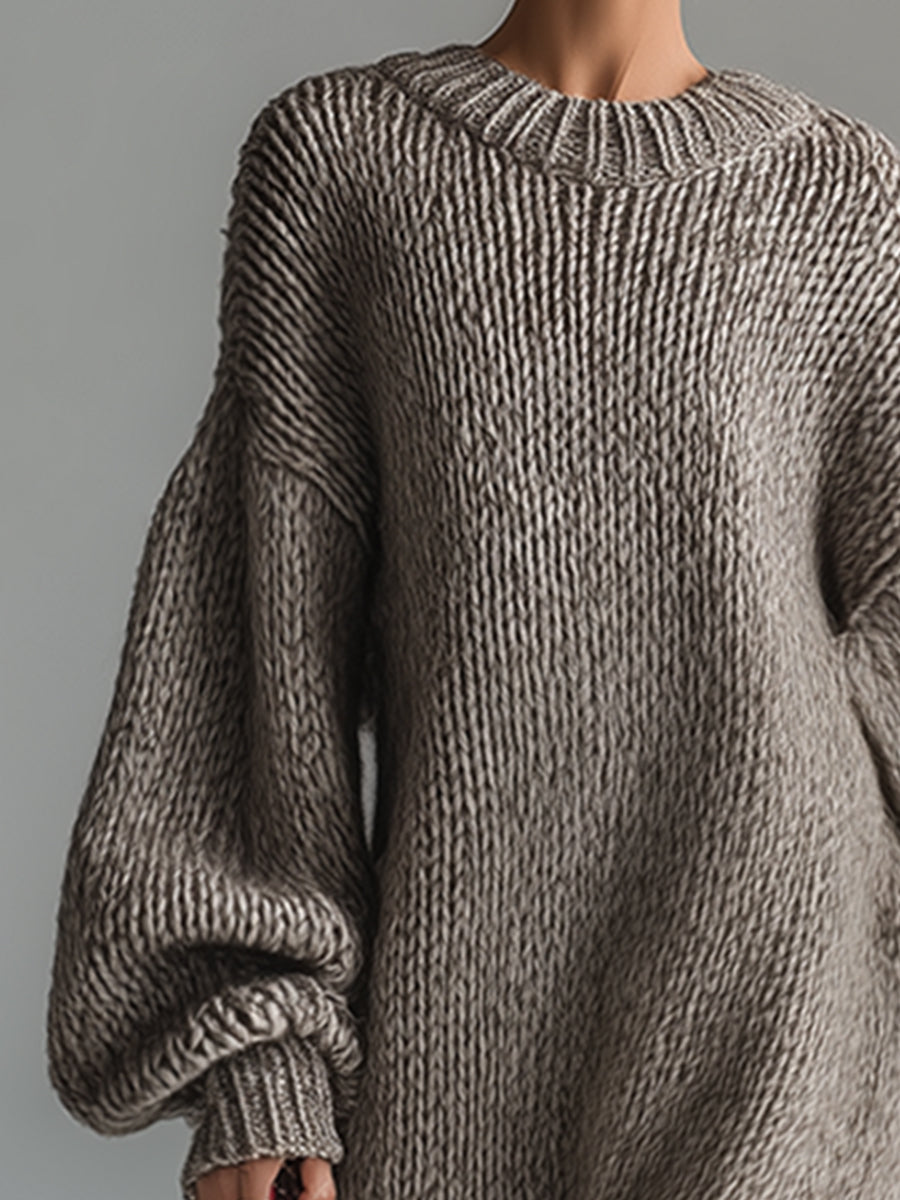 Cynthia | Women's Oversized Chunky Knit Maxi Dress with Balloon Sleeves