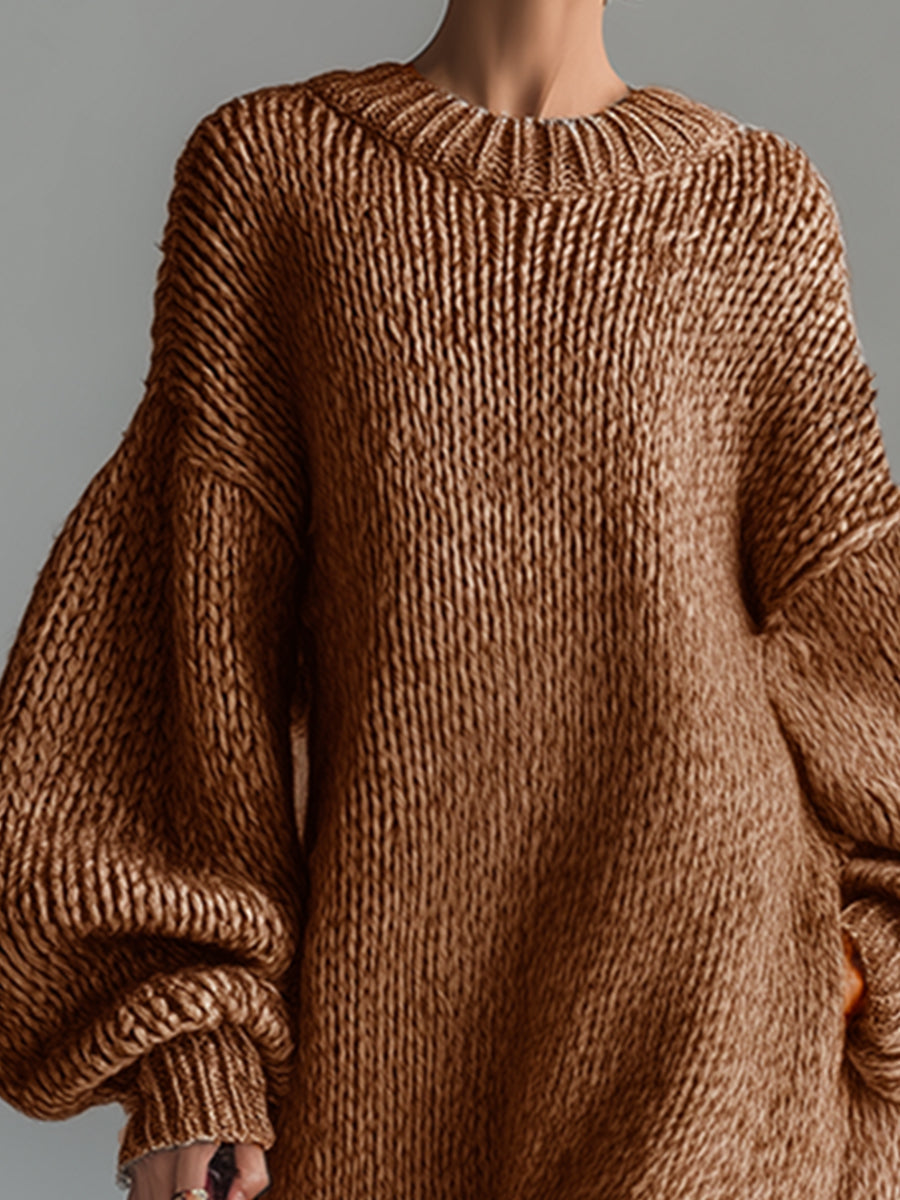 Cynthia | Women's Oversized Chunky Knit Maxi Dress with Balloon Sleeves