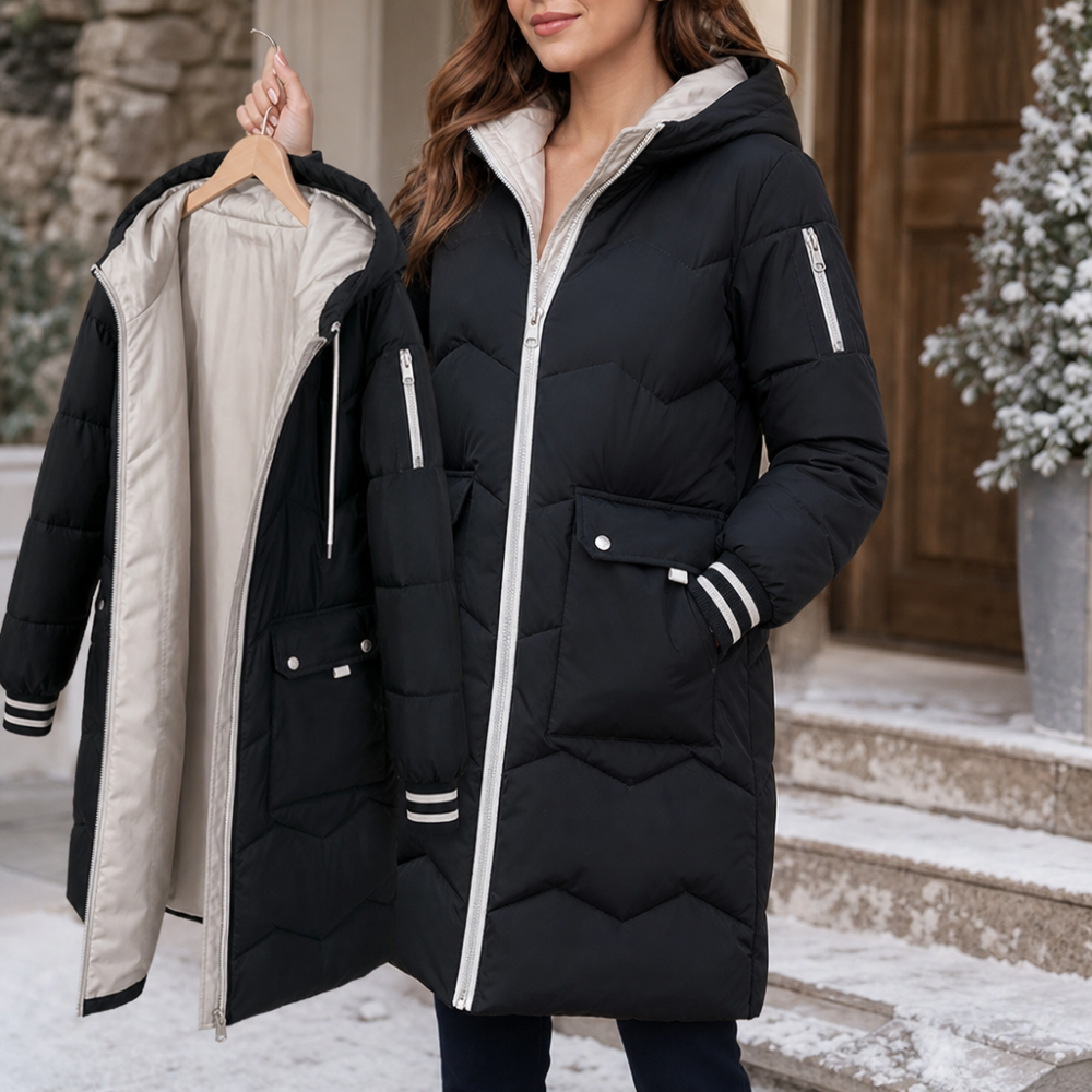 Cozylle | Hooded Quilted Puffer Coat with Contrast Details